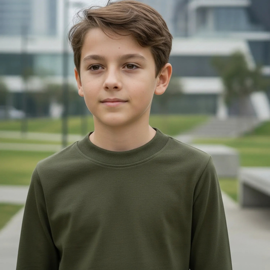 polo basico verde oliva niño algodon manga larga 1