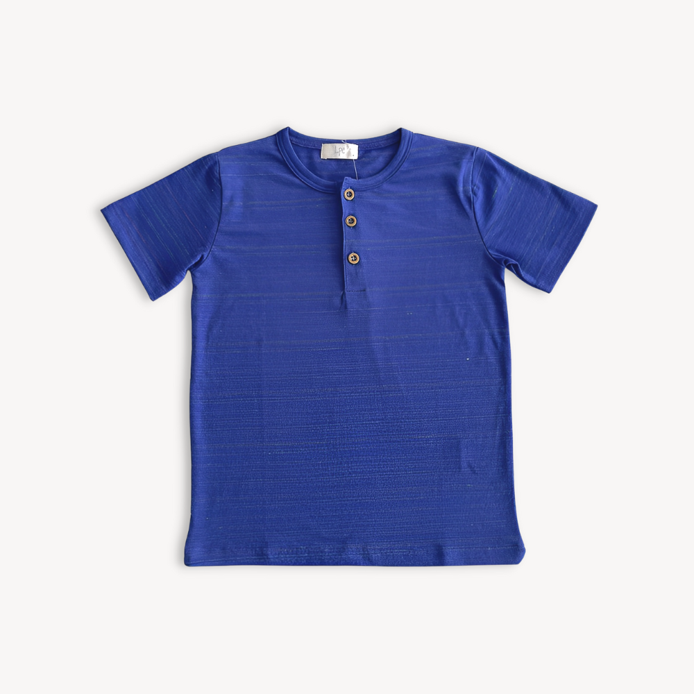 Polo Nino Azul Botones 100 Algodon Manga Corta Le Petit Company